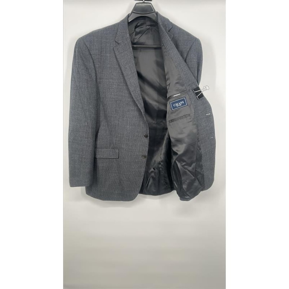 Chaps Mens 48L Grey Micro Houndstooth 100% Wool 2 Button Blazer Sport Coat